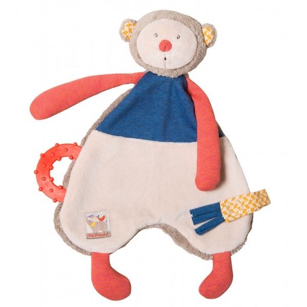  the papoums baby comforter monkey beige red blue 